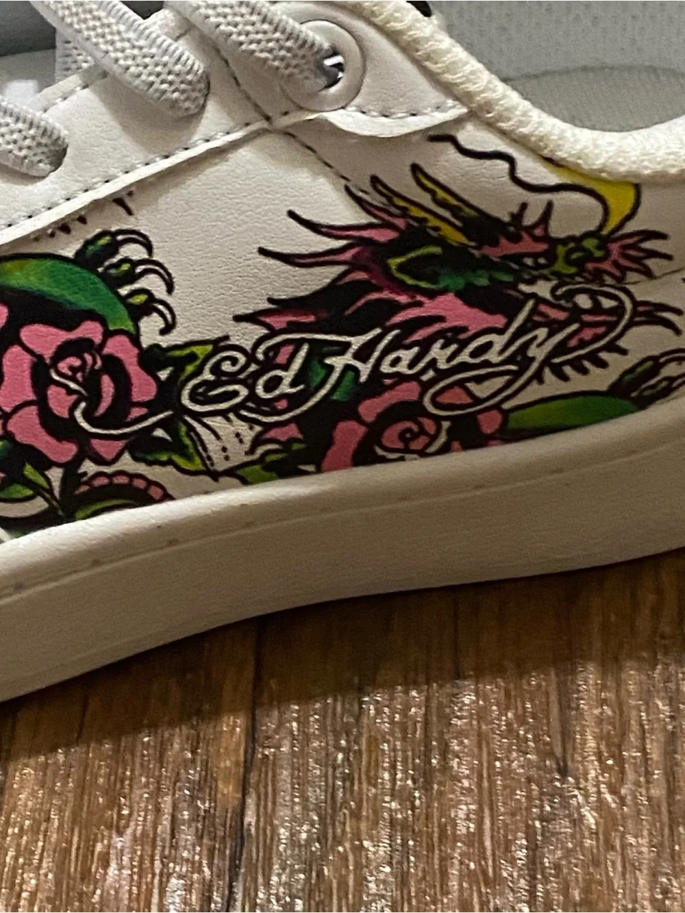 Ed Hardy Girls Size 9 Sneakers Tennis Shoes White Tiger Tattoo New NWT Brand New